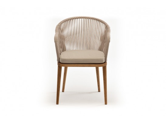 "Лион" стул плетеный из роупа, основание дуб, роуп бежевый круглый, ткань бежевая в Ростове-на-Дону