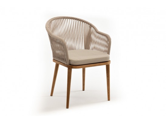 "Лион" стул плетеный из роупа, основание дуб, роуп бежевый круглый, ткань бежевая в Ростове-на-Дону