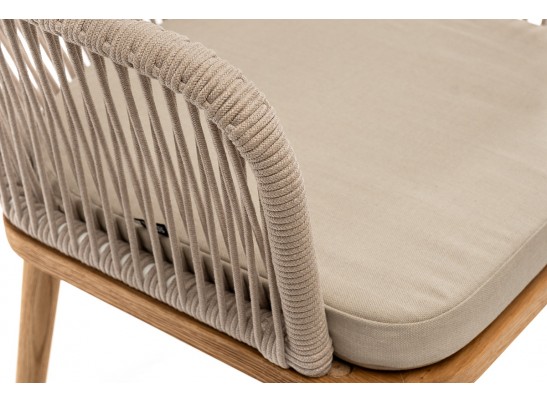 "Лион" стул плетеный из роупа, основание дуб, роуп бежевый круглый, ткань бежевая в Ростове-на-Дону