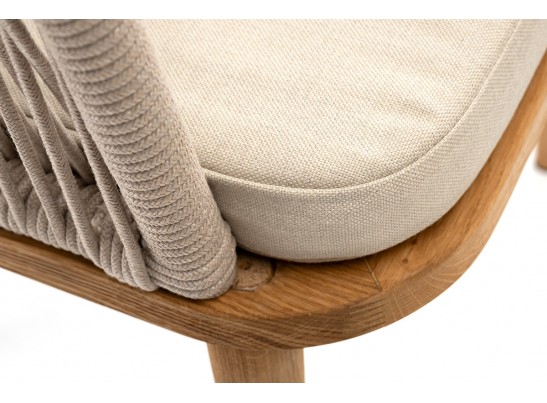 "Лион" стул плетеный из роупа, основание дуб, роуп бежевый круглый, ткань бежевая в Ростове-на-Дону