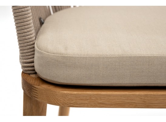 "Лион" стул плетеный из роупа, основание дуб, роуп бежевый круглый, ткань бежевая в Ростове-на-Дону