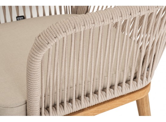 "Лион" стул плетеный из роупа, основание дуб, роуп бежевый круглый, ткань бежевая в Ростове-на-Дону
