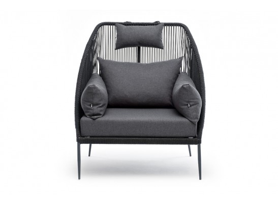 "Мадрид" кресло плетеное из роупа, каркас алюминий темно-серый (RAL7024) муар, роуп темно-серый круглый, ткань темно-серая 027 в Ростове-на-Дону