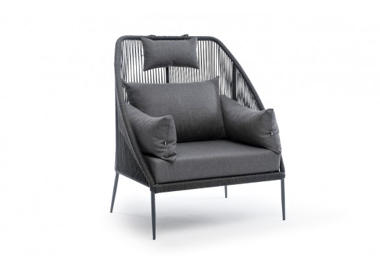 "Мадрид" кресло плетеное из роупа, каркас алюминий темно-серый (RAL7024) муар, роуп темно-серый круглый, ткань темно-серая 027 в Ростове-на-Дону