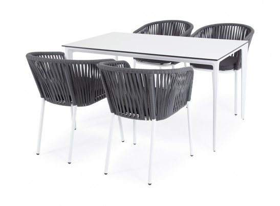 "Малага" обеденная группа на 4 персоны со стульями "Бордо", каркас белый, роуп серый в Ростове-на-Дону