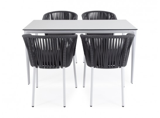 "Малага" обеденная группа на 4 персоны со стульями "Бордо", каркас белый, роуп серый в Ростове-на-Дону