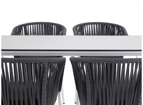 "Малага" обеденная группа на 4 персоны со стульями "Бордо", каркас белый, роуп серый в Ростове-на-Дону