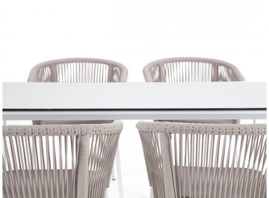 "Малага" обеденная группа на 4 персоны со стульями "Марсель", каркас белый, роуп бежевый в Ростове-на-Дону