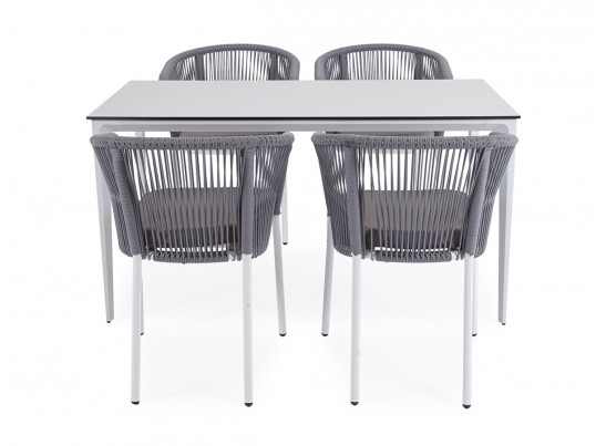 "Малага" обеденная группа на 4 персоны со стульями "Марсель", каркас белый, роуп светло-серый в Ростове-на-Дону