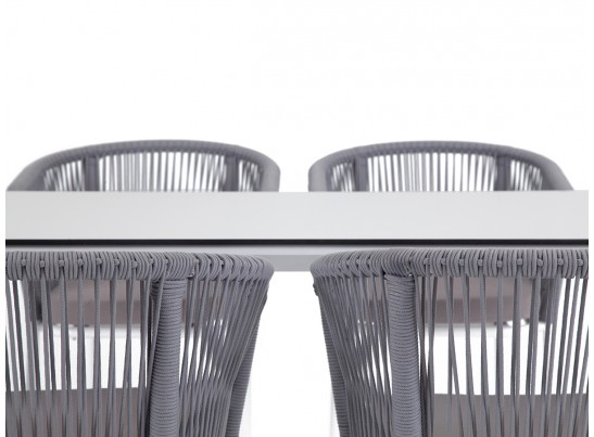 "Малага" обеденная группа на 4 персоны со стульями "Марсель", каркас белый, роуп светло-серый в Ростове-на-Дону