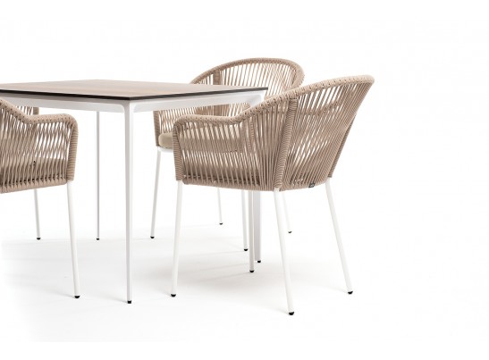 "Малага" обеденная группа на 4 персоны со стульями "Лион", каркас белый, роуп бежевый в Ростове-на-Дону
