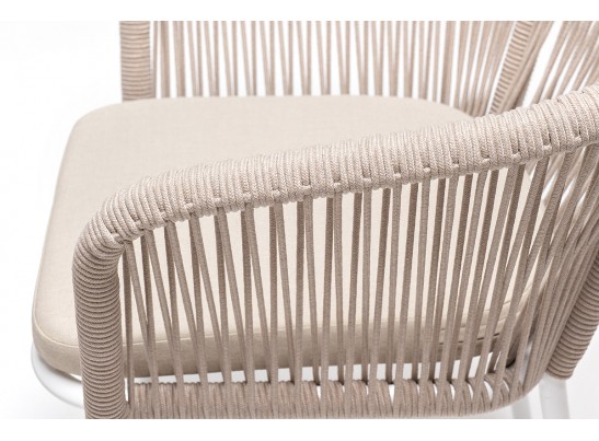 "Малага" обеденная группа на 6 персон со стульями "Марсель", каркас белый, роуп бежевый в Ростове-на-Дону