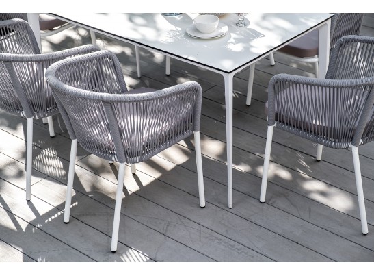 "Малага" обеденная группа на 6 персон со стульями "Марсель", каркас белый, роуп светло-серый в Ростове-на-Дону