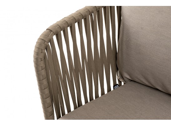 "Мальорка" диван 3-местный плетеный из роупа, основание дуб, роуп серо-коричневый 23мм, ткань бежевая 052 в Ростове-на-Дону
