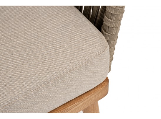 "Мальорка" диван 3-местный плетеный из роупа, основание дуб, роуп серо-коричневый 23мм, ткань бежевая 052 в Ростове-на-Дону