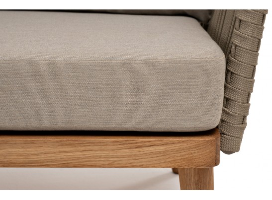 "Мальорка" диван 3-местный плетеный из роупа, основание дуб, роуп серо-коричневый 23мм, ткань бежевая 052 в Ростове-на-Дону