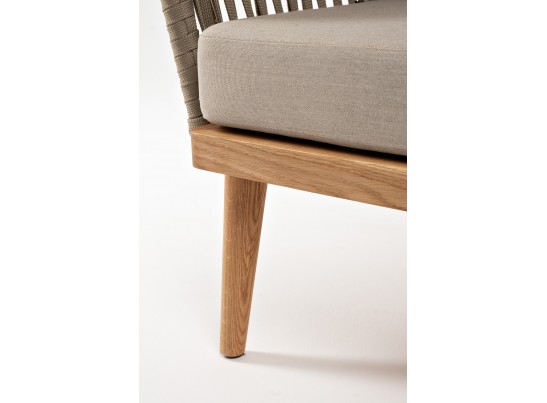 "Мальорка" диван 3-местный плетеный из роупа, основание дуб, роуп серо-коричневый 23мм, ткань бежевая 052 в Ростове-на-Дону