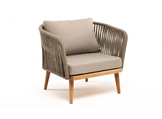 "Мальорка" кресло плетеное из роупа, основание дуб, роуп серо-коричневый 23мм, ткань бежевая 052 в Ростове-на-Дону