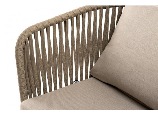 "Мальорка" кресло плетеное из роупа, основание дуб, роуп серо-коричневый 23мм, ткань бежевая 052 в Ростове-на-Дону