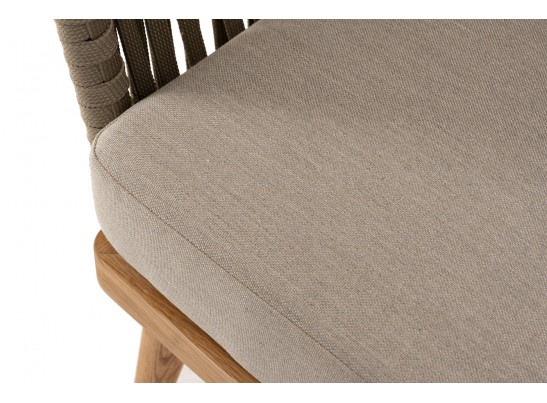 "Мальорка" кресло плетеное из роупа, основание дуб, роуп серо-коричневый 23мм, ткань бежевая 052 в Ростове-на-Дону