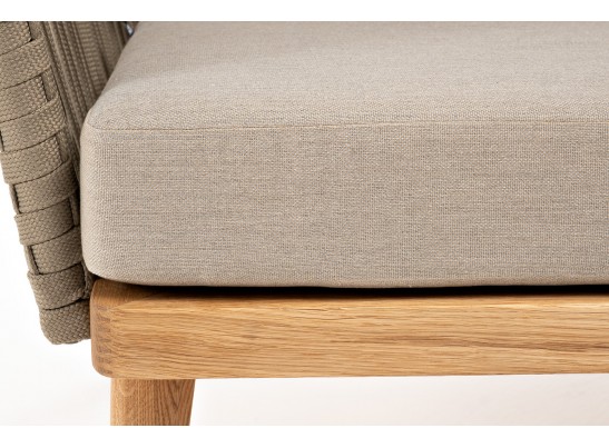 "Мальорка" кресло плетеное из роупа, основание дуб, роуп серо-коричневый 23мм, ткань бежевая 052 в Ростове-на-Дону