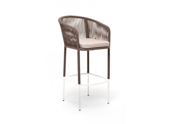 "Марсель" барный стул из роупа, каркас из стали белый, роуп коричневый, ткань бежевая в Ростове-на-Дону