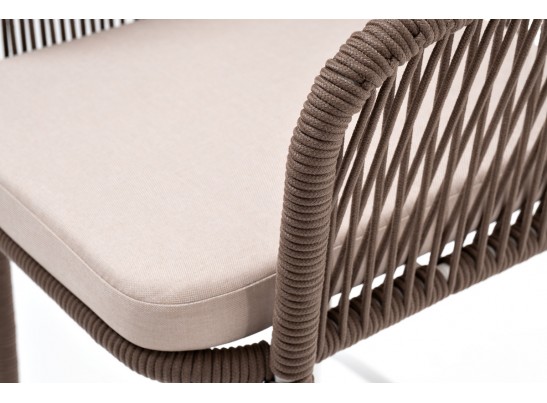 "Марсель" стул барный плетеный из роупа, каркас из стали белый муар, роуп коричневый круглый, ткань бежевая 052 в Ростове-на-Дону