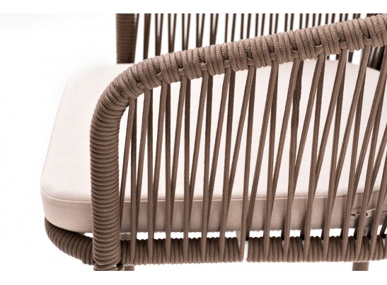 "Марсель" стул барный плетеный из роупа, каркас из стали белый муар, роуп коричневый круглый, ткань бежевая 052 в Ростове-на-Дону