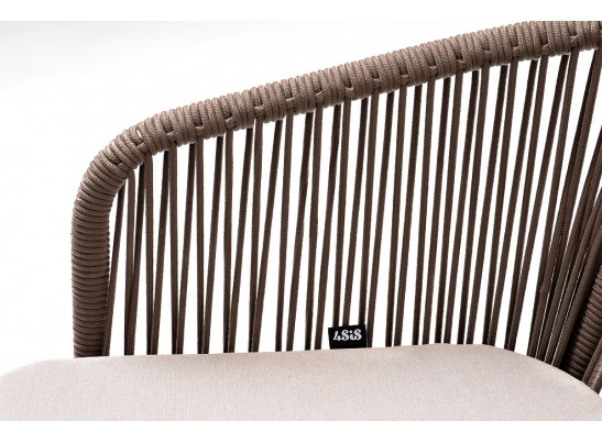 "Марсель" стул барный плетеный из роупа, каркас из стали белый муар, роуп коричневый круглый, ткань бежевая 052 в Ростове-на-Дону