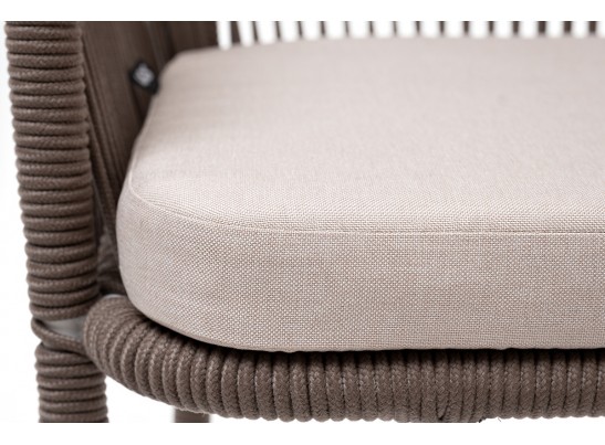 "Марсель" стул барный плетеный из роупа, каркас из стали белый муар, роуп коричневый круглый, ткань бежевая 052 в Ростове-на-Дону