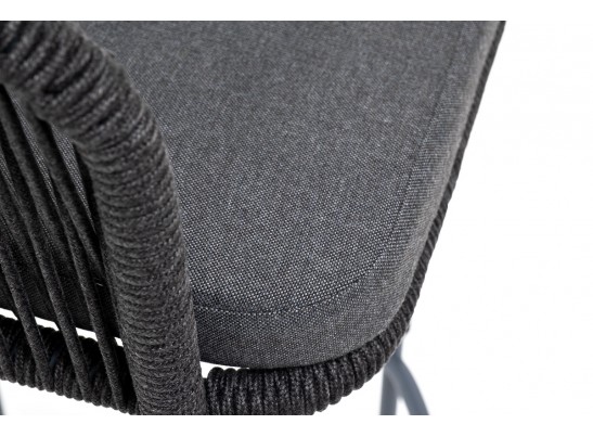 "Марсель" стул барный плетеный из роупа, каркас из стали серый (RAL7022) муар, роуп темно-серый круглый, ткань темно-серая 027 в Ростове-на-Дону