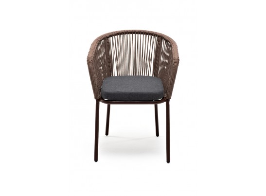 "Марсель" стул плетеный из роупа, каркас алюминий коричневый, роуп коричневый, ткань темно-серая в Ростове-на-Дону