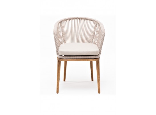 "Марсель" стул плетеный из роупа, основание дуб, роуп бежевый, ткань бежевая в Ростове-на-Дону
