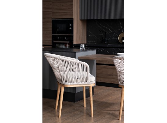 "Марсель" стул плетеный из роупа, основание дуб, роуп бежевый, ткань бежевая в Ростове-на-Дону