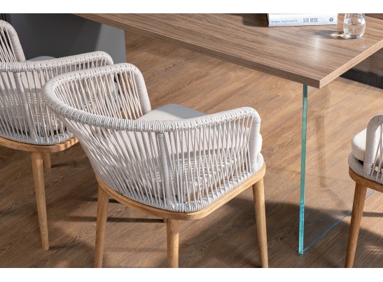 "Марсель" стул плетеный из роупа, основание дуб, роуп бежевый, ткань бежевая в Ростове-на-Дону