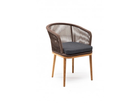 "Марсель" стул плетеный из роупа, основание дуб, роуп коричневый, ткань темно-серая в Ростове-на-Дону