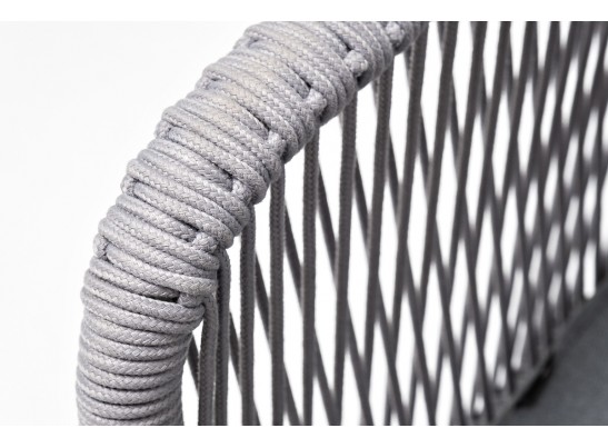 "Марсель" стул плетеный из роупа, каркас алюминий белый муар, роуп светло-серый круглый, ткань светло-серая в Ростове-на-Дону