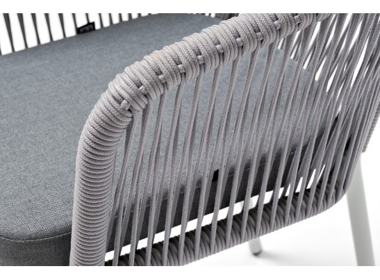 "Марсель" стул плетеный из роупа, каркас алюминий белый муар, роуп светло-серый круглый, ткань светло-серая в Ростове-на-Дону