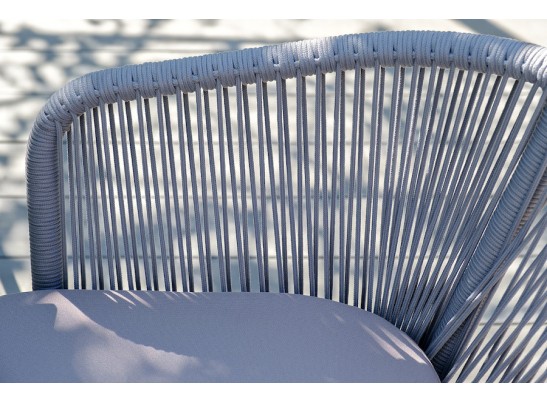 "Марсель" стул плетеный из роупа, каркас алюминий белый муар, роуп светло-серый круглый, ткань светло-серая в Ростове-на-Дону