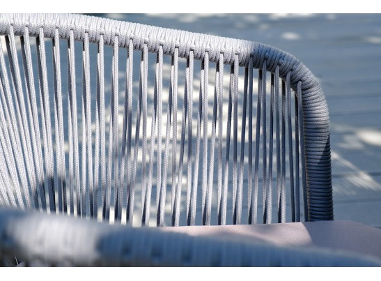 "Марсель" стул плетеный из роупа, каркас алюминий белый муар, роуп светло-серый круглый, ткань светло-серая в Ростове-на-Дону