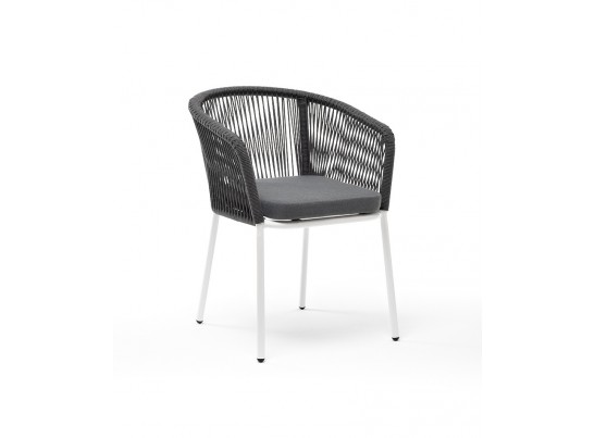 "Марсель" стул плетеный из роупа, каркас алюминий белый шагрень, роуп серый круглый, ткань серая в Ростове-на-Дону