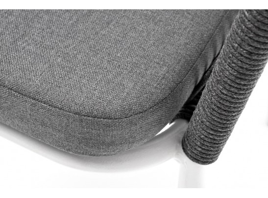 "Марсель" стул плетеный из роупа, каркас алюминий белый шагрень, роуп серый круглый, ткань серая в Ростове-на-Дону