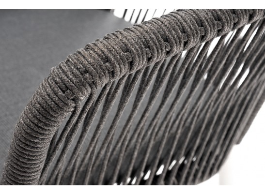 "Марсель" стул плетеный из роупа, каркас алюминий белый шагрень, роуп серый круглый, ткань серая в Ростове-на-Дону