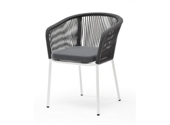 "Марсель" стул плетеный из роупа, каркас алюминий белый шагрень, роуп серый круглый, ткань серая в Ростове-на-Дону