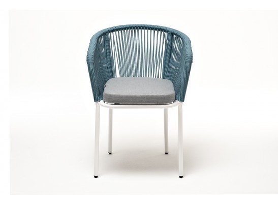 "Марсель" стул плетеный из роупа, каркас алюминий светло-серый (RAL7035) муар, роуп бирюзовый круглый, ткань светло-серая в Ростове-на-Дону