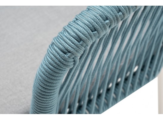 "Марсель" стул плетеный из роупа, каркас алюминий светло-серый (RAL7035) муар, роуп бирюзовый круглый, ткань светло-серая в Ростове-на-Дону
