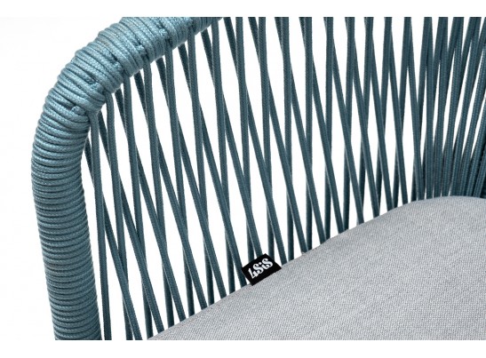 "Марсель" стул плетеный из роупа, каркас алюминий светло-серый (RAL7035) муар, роуп бирюзовый круглый, ткань светло-серая в Ростове-на-Дону