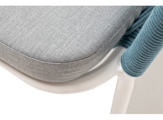 "Марсель" стул плетеный из роупа, каркас алюминий светло-серый (RAL7035) муар, роуп бирюзовый круглый, ткань светло-серая в Ростове-на-Дону