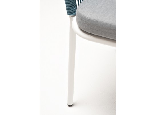 "Марсель" стул плетеный из роупа, каркас алюминий светло-серый (RAL7035) муар, роуп бирюзовый круглый, ткань светло-серая в Ростове-на-Дону