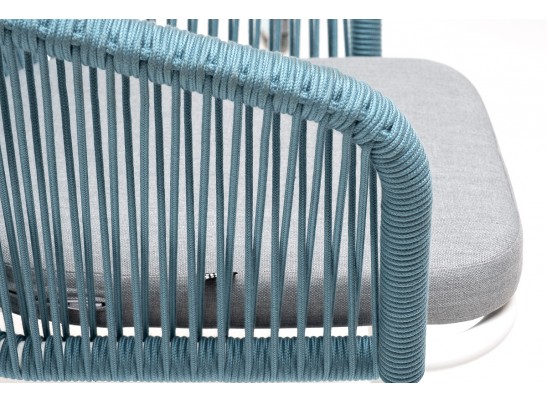 "Марсель" стул плетеный из роупа, каркас алюминий светло-серый (RAL7035) муар, роуп бирюзовый круглый, ткань светло-серая в Ростове-на-Дону